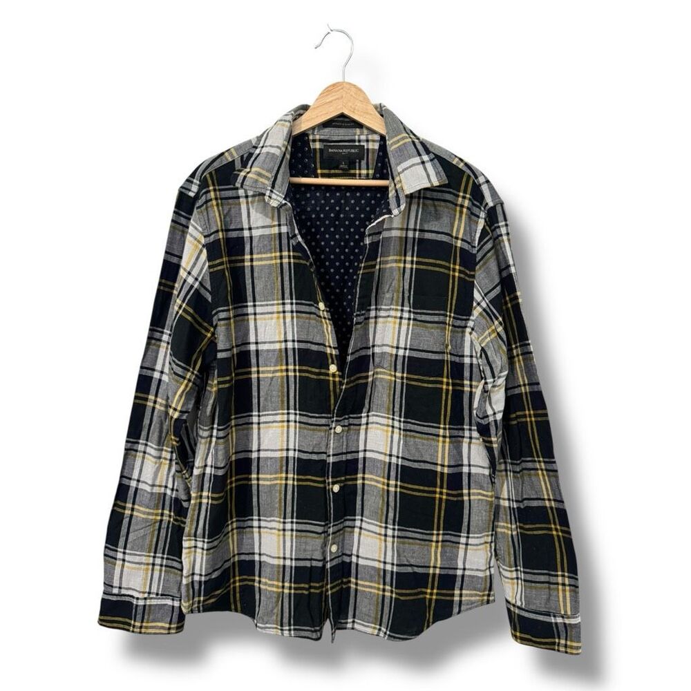 Banana Republic Untucked Slim Fit Plaid Button-Up Shirt Men's Large